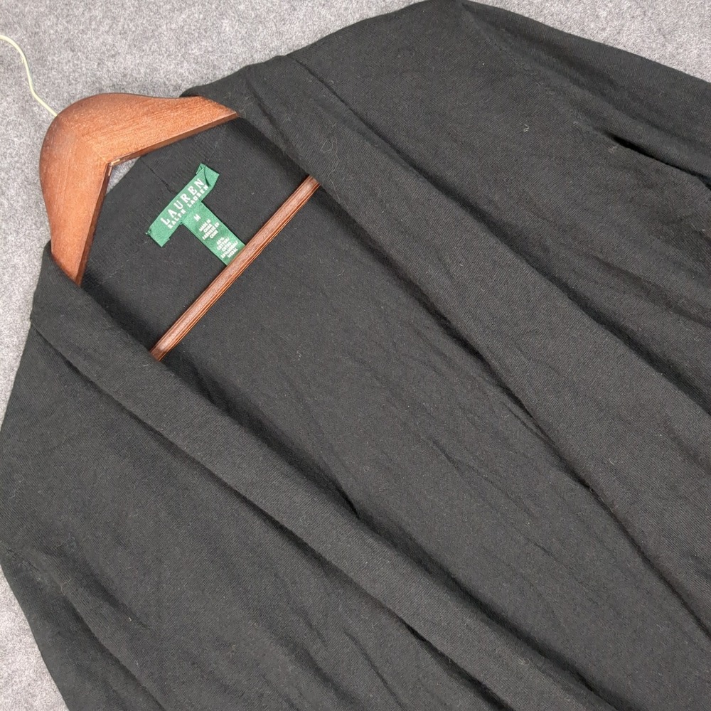 Ralph Lauren Black Cotton Modal Open Front Cardigan Sweater Womens Size M